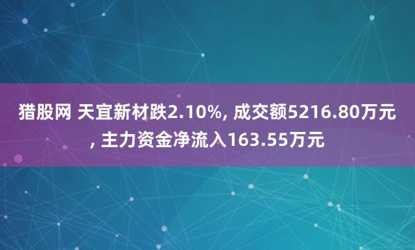 猎股网 天宜新材跌2.10%, 成交额5216.80万元, 主力资金净流入163.55万元